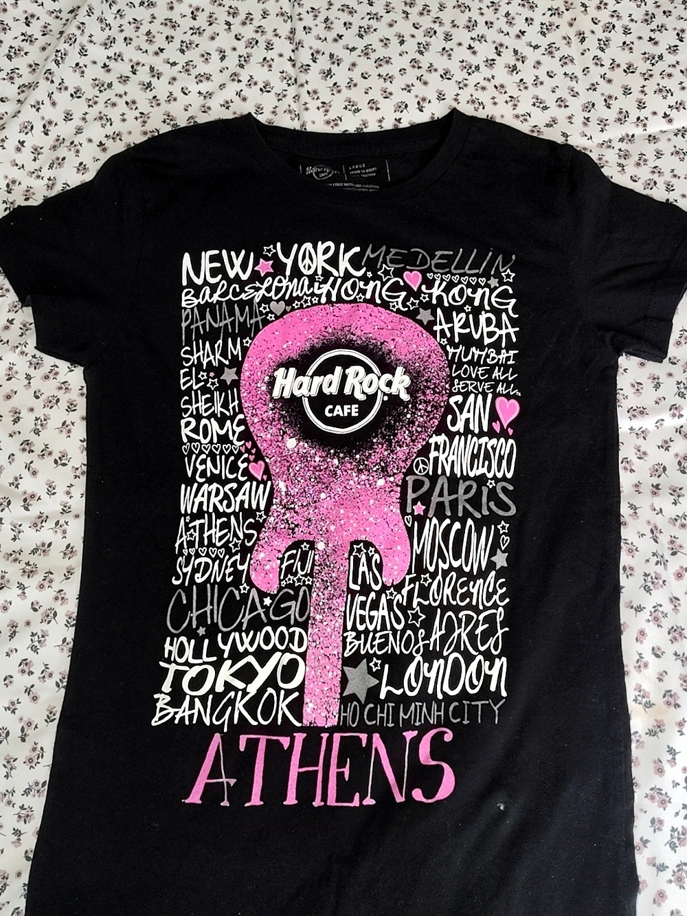 Hard Rock Cafe Athens Pink Logo Tee